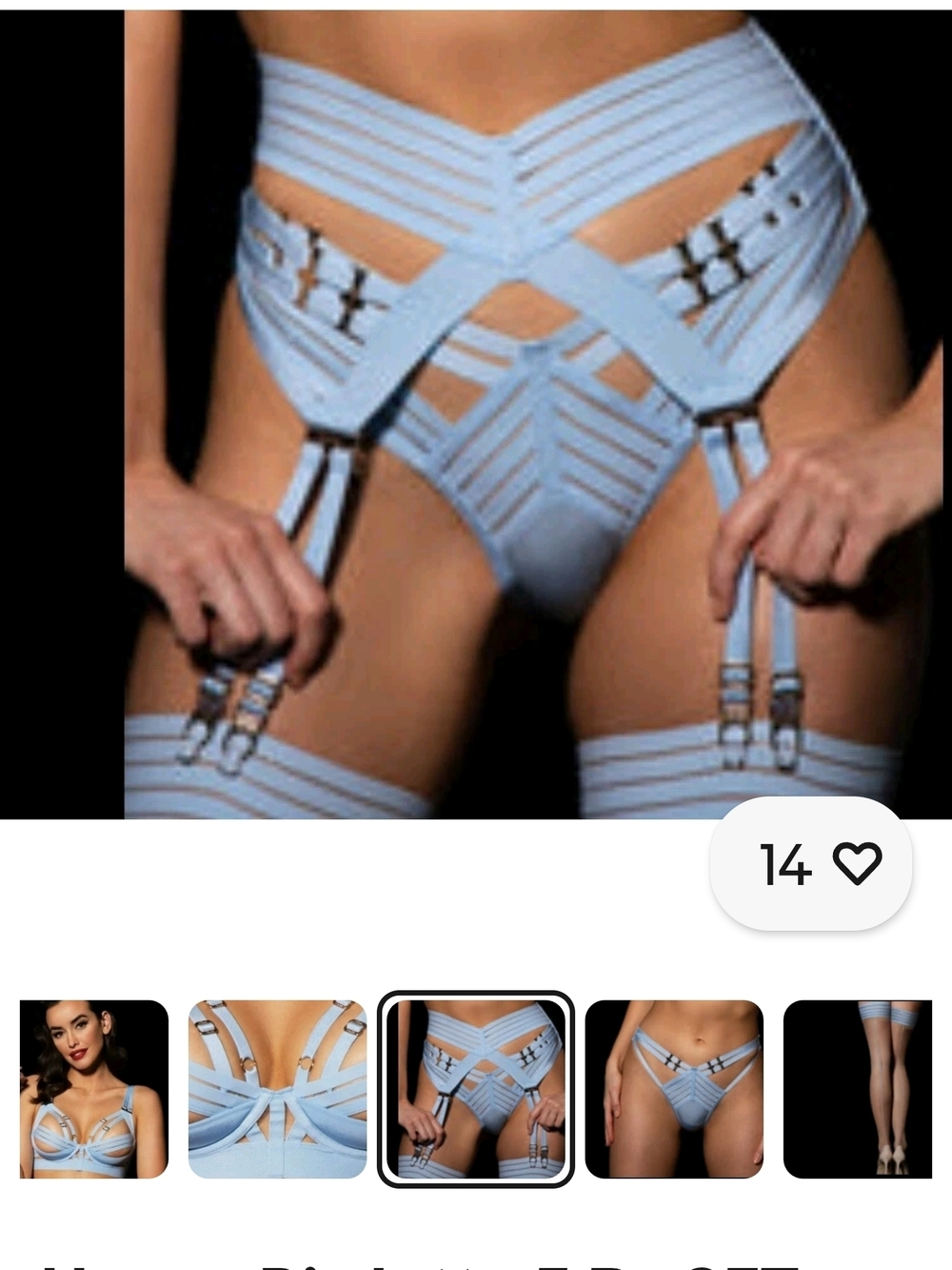 Light Blue Strappy Garter High-Waist Lingerie Set Size Top M Garter Xs Like Sm T